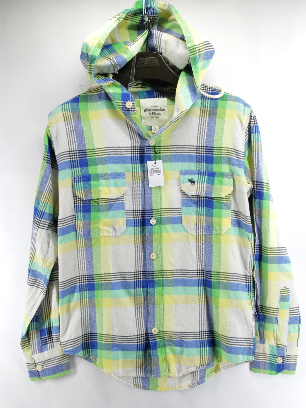 NWT Abercrombie & Fitch Spring 2018 Hooded Flannel Jacket Size Small Green Plaid